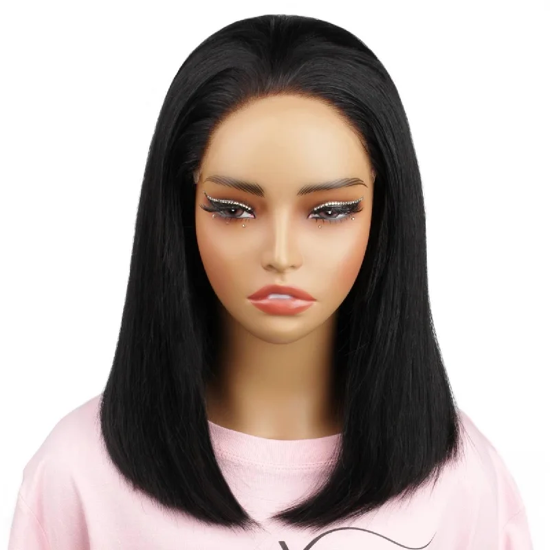 Medium length wig with soft waves-10 Inch Jet Black 6x6 HD Closure Bob Wig