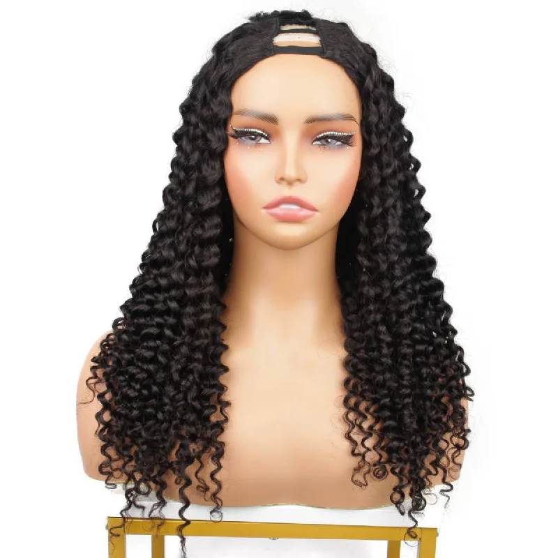 Wig for airy texture-12 inch Kinky Curly V Part Wig