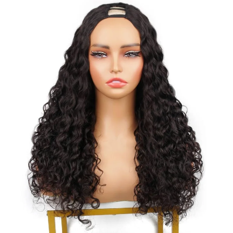 Wet wave wig gray-16 Inch Messy Curl V Part Wig