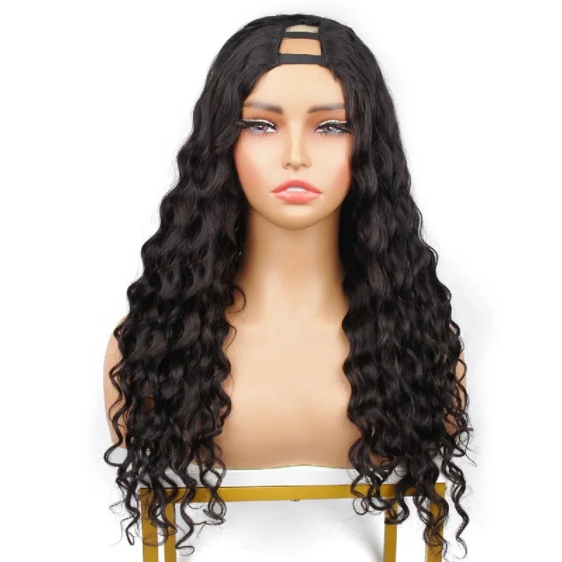 Pre-styled wig with curls-16 Inch Natural Wave V Part Wig