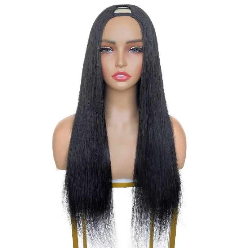 Side part wig with waves-16 Inch Straight V Part Wig