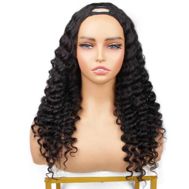 Short wig with texture-18 Inch Deep Wave V Part Wig