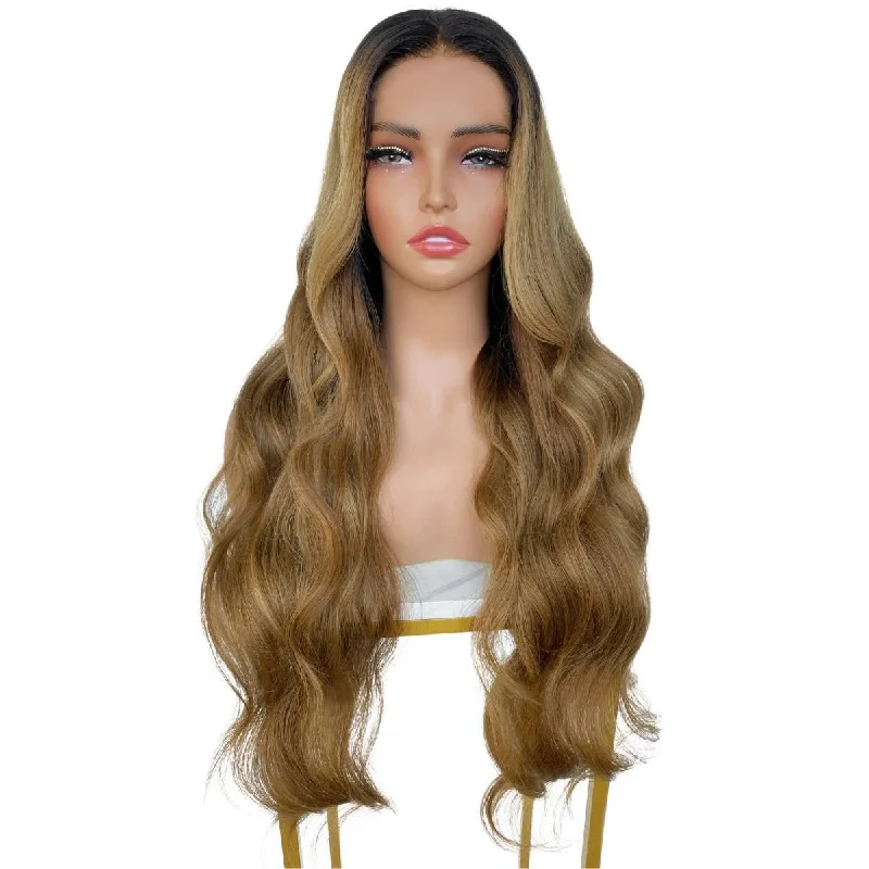 Long wig with tight curls-Raw Dark Blonde Balayage Wavy 5x5 HD Closure Wig