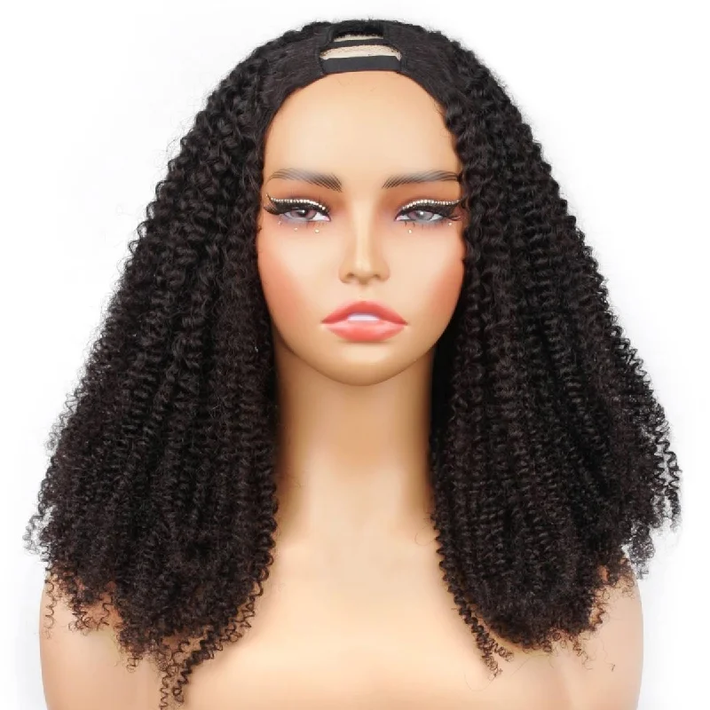 Heat safe wig with curls-22 Inch Afro Kinky Curly V Part Wig