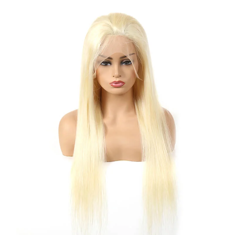 Virgin hair wig with waves-613 Blonde Brazilian 13x4 Lace Frontal Wig's Deal Straight 150% Density