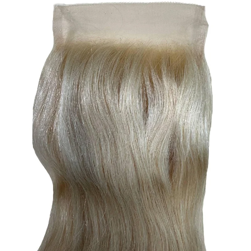 Affordable synthetic wig online-Russian Blonde Straight 4x4 Transparent Closure