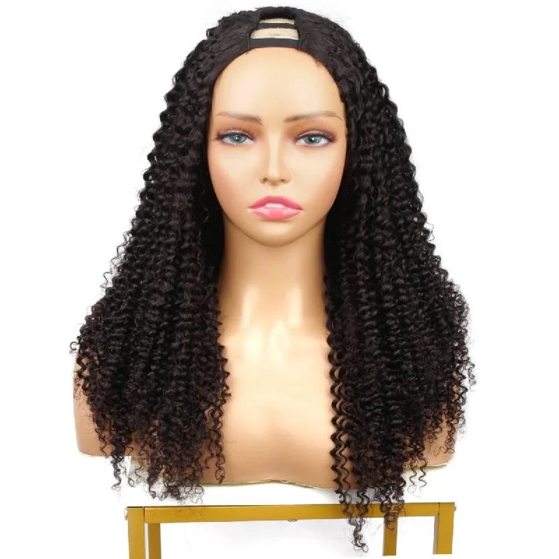 Medium length wig with curls-Jerry Curl V Part Wig