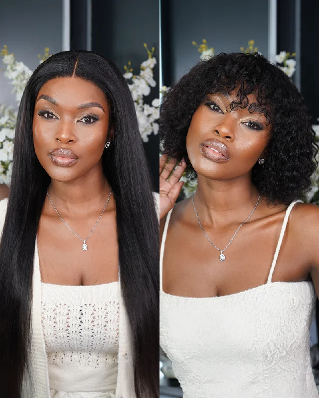 Brazilian 4x4 Lace Wig Straight 16" and Zoe Water Wave Fringe