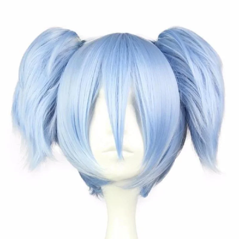 Short blonde wig with dramatic curls-Blue Pigtail Wig