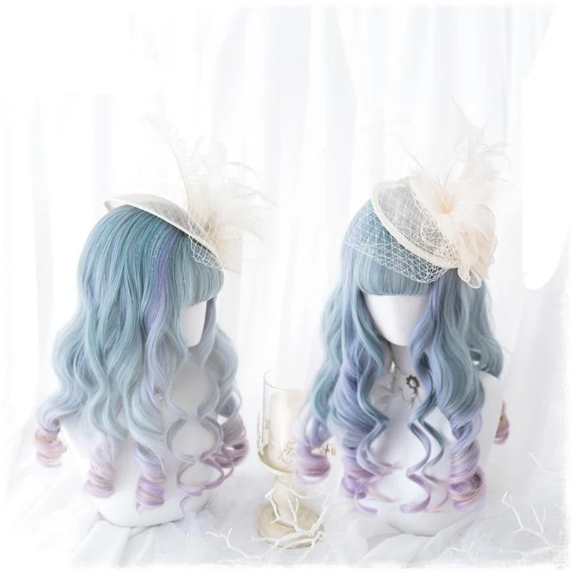 Wig for vintage vibe-Blue Purple Ombre Long Wig