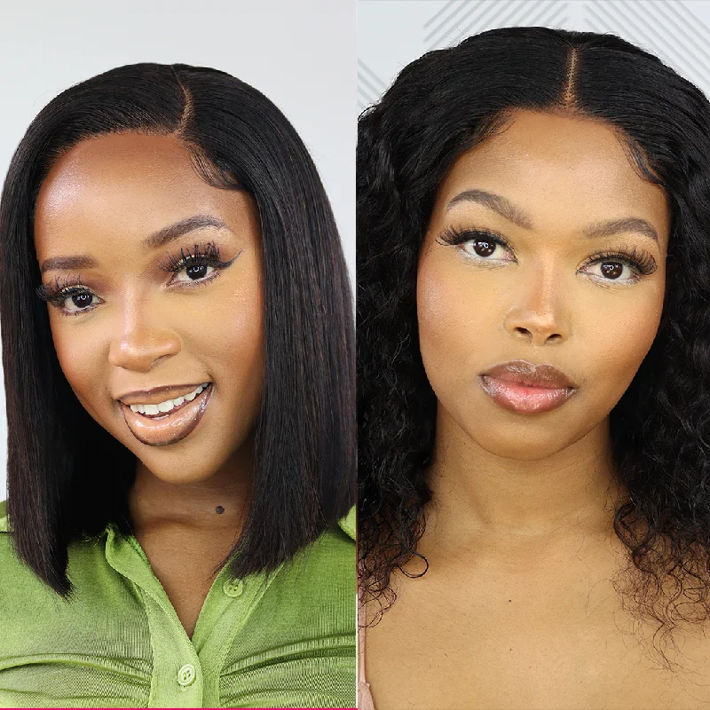 Curly wig with texture-Brazilian 4x4 Lace Wig - Straight 12" and Natural Wave 12" - R2750