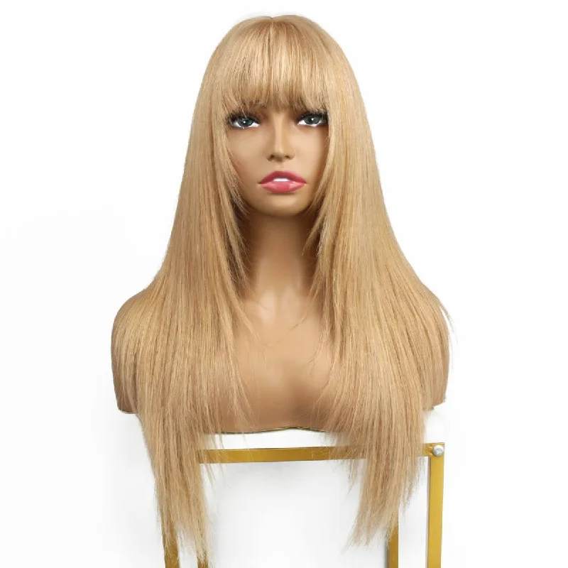 Wig for artistic vibe-Dark Blonde Straight Capless Bang Wig