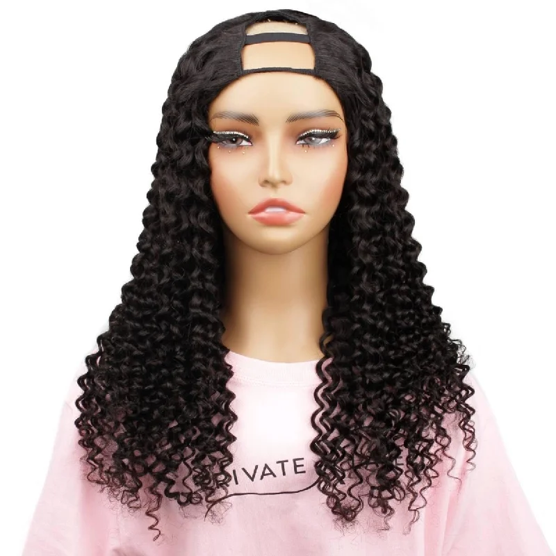 Wig for luxe look-Deep Curly U Part Wig