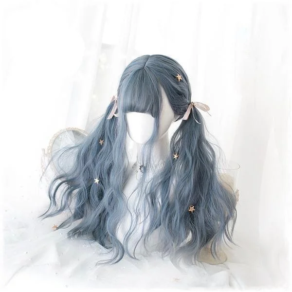 Long wavy wig with tight curls-Gothic Blue Long Cosplay Wig