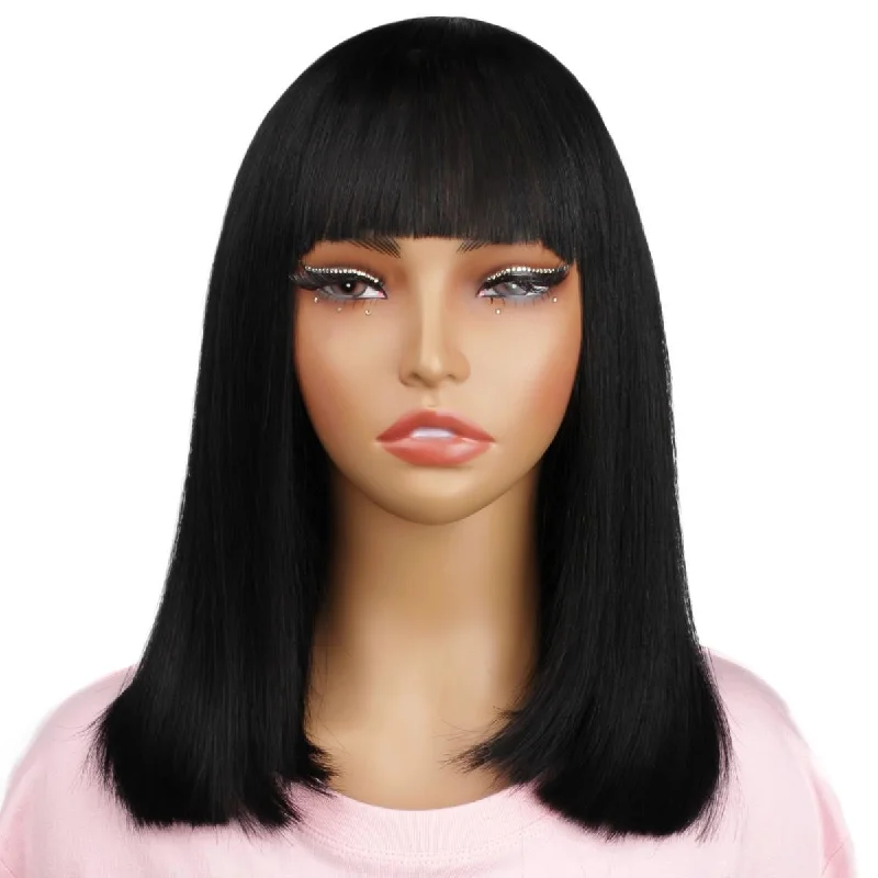 Wig shaping kit DIY-Jet Black Bang Bob Wig