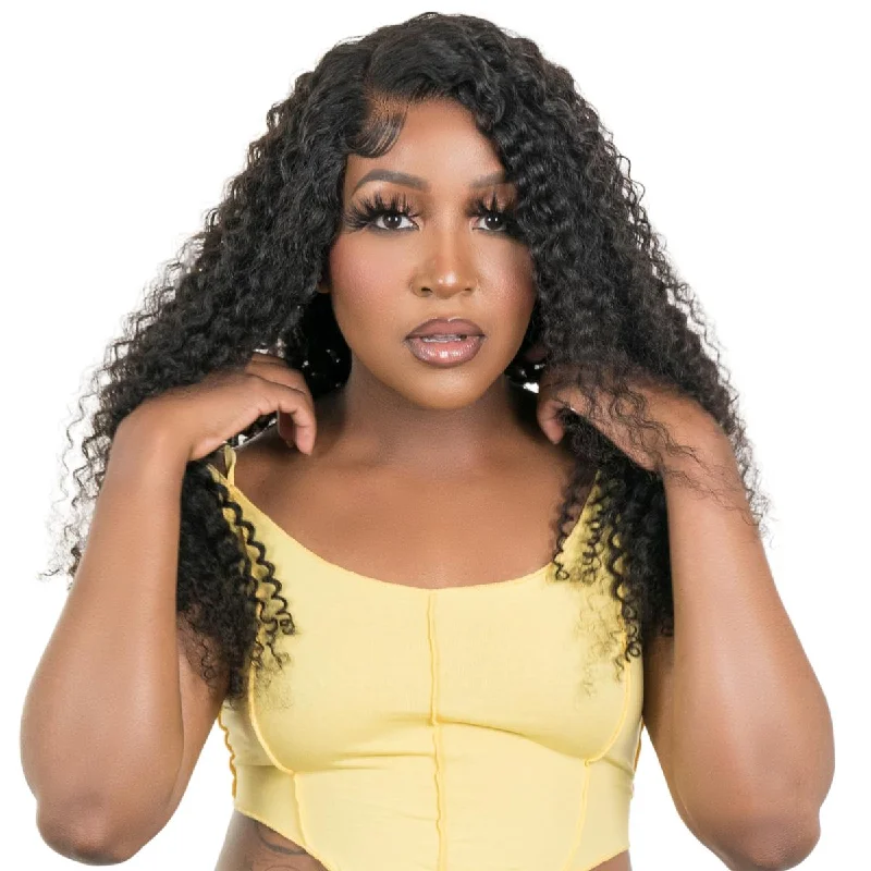 Black wig with soft waves-Kinky Curly 4x4 Transparent Closure Wig