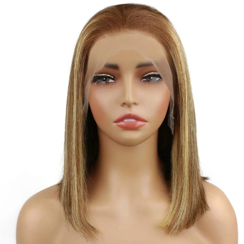 Blonde wig for cool days-Light Highlight Straight 13x4 Transparent Lace Front Bob Wig