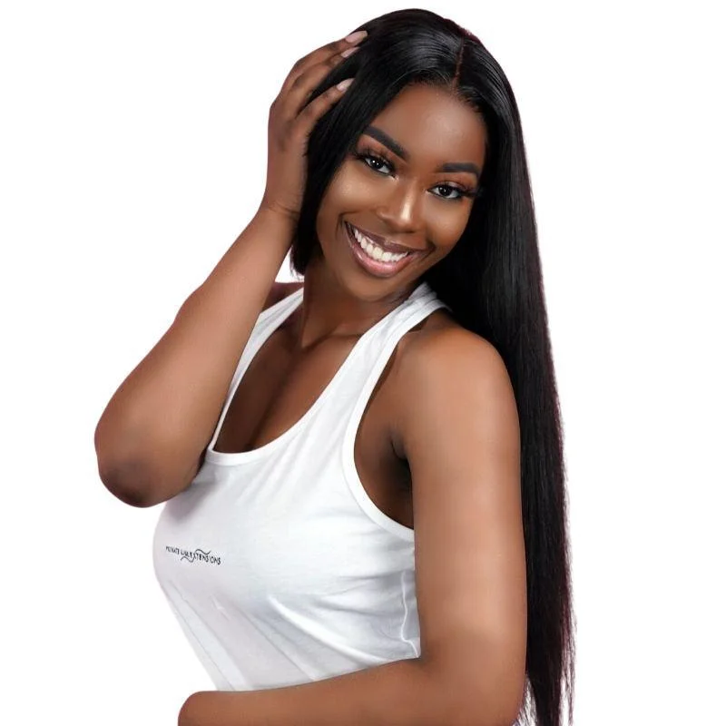 Long straight wig with curls-Malaysian Straight Bundles