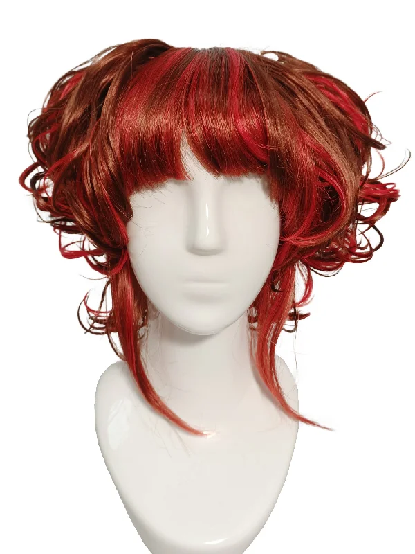 Short blonde wig with tight curls-Mistress Flame Wig Red and Brown