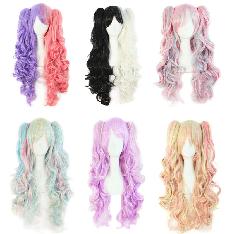 Curly wig for cool days-Multi-Color Pigtail Wigs