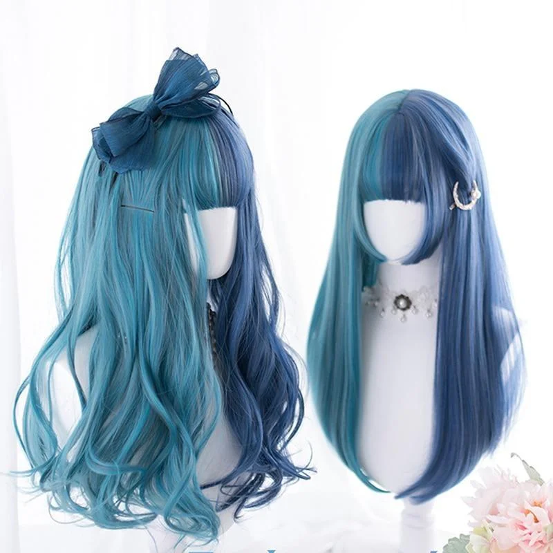 Short wig with texture-Split Blue Cosplay Wig