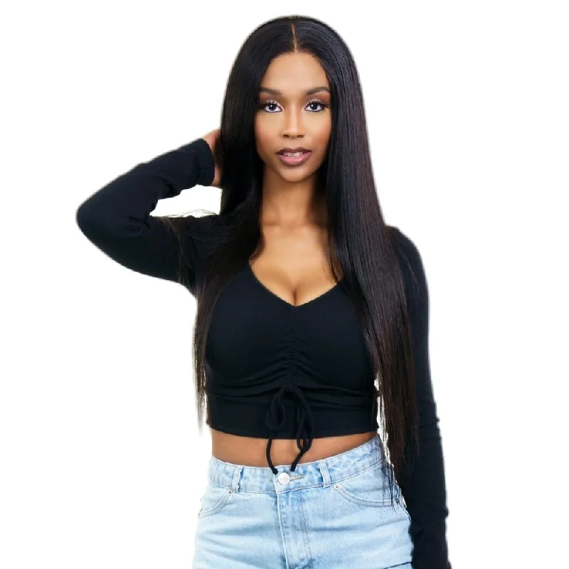 Blue wavy wig with volume-Straight 4x4 Transparent Closure Wig