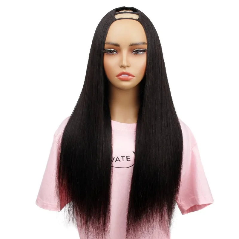 Medium wavy wig with tight waves-Yaki Straight U Part Wig