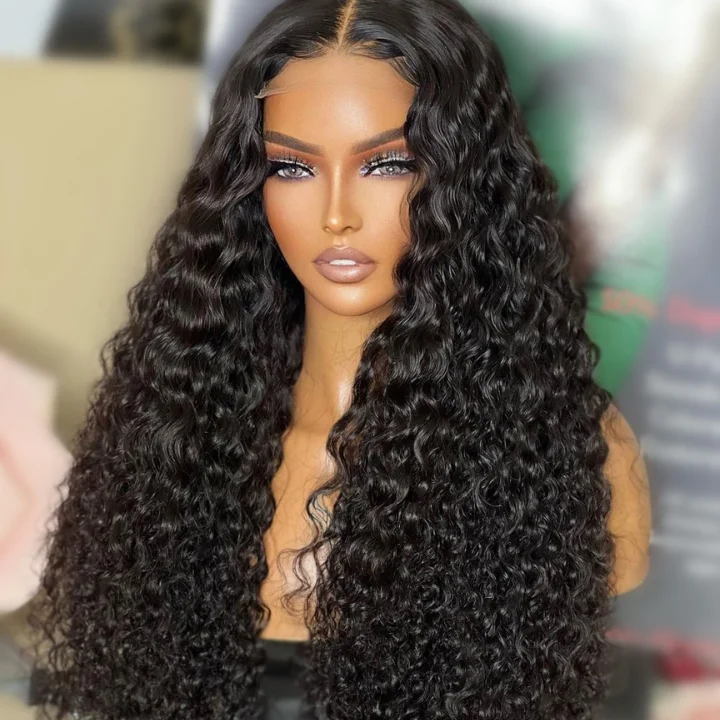 real person hair ring creative gift-Water Wave Curly 4x4 Closure Lace Wig Human Hair Wigs Glueless Wig Pre Plucked Hairline