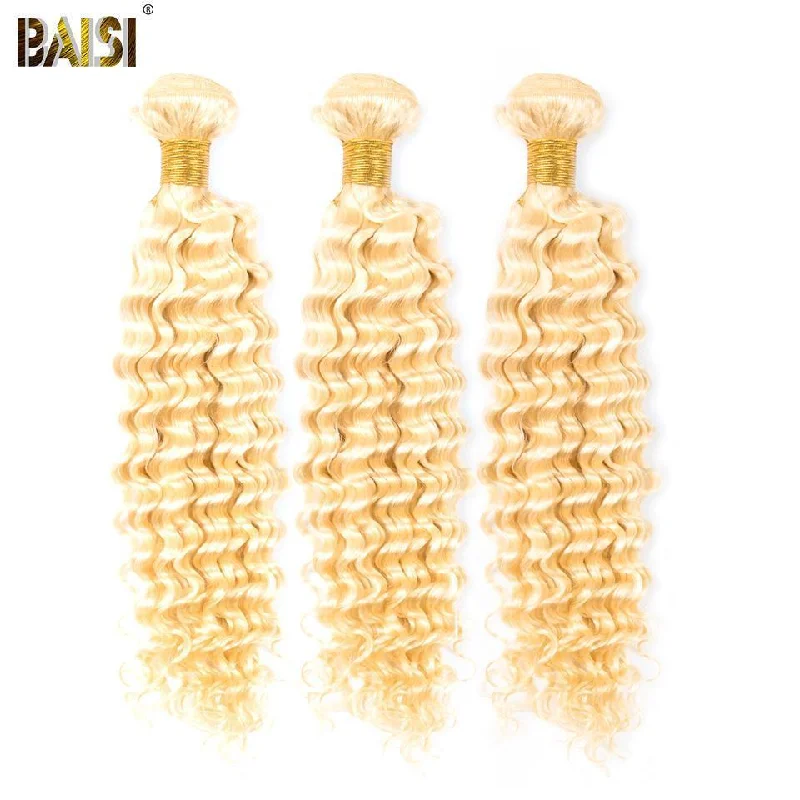 real person hair ring tribal band-BAISI Eurasian Blonde 613# Deep Wave Human Hair 10A Grade