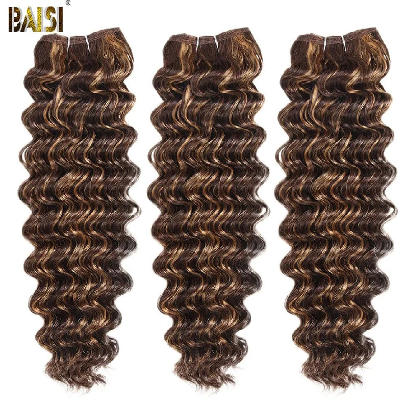 real person hair ring bright band-BAISI Highlight Bundles Deep Wave Weave Human Hair 10A Grade