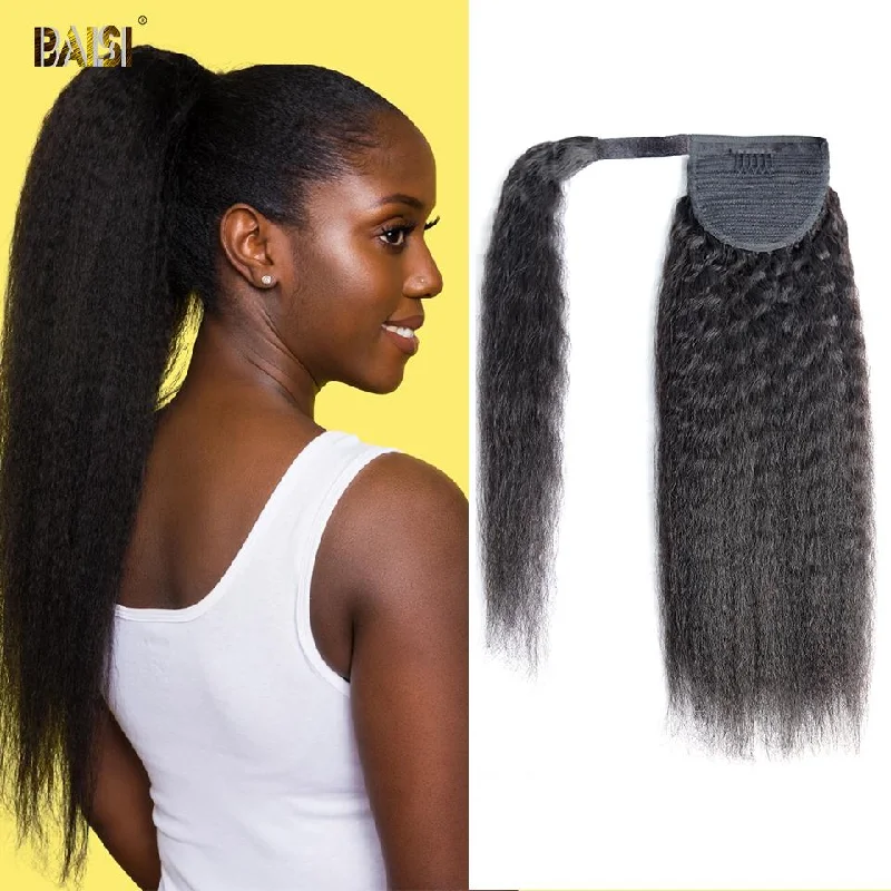 real person hair ring fine treasure-BAISI Ponytail Clip In Human Hair Extensions For Black Women