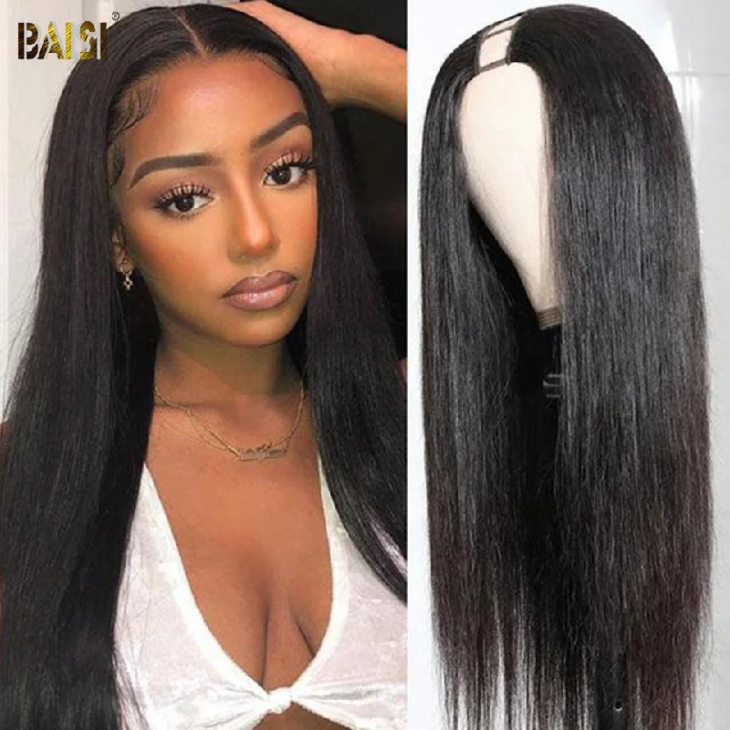 real person hair ring stunning treasure-BAISI U Part Wig Straight 100% Human Hair Wigs