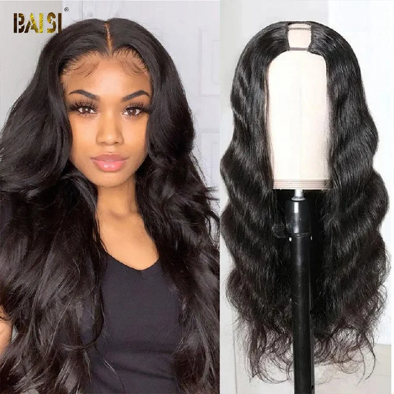 real person hair ring organic ring-BAISI U Part Wig Body Wave 100% Human Hair Wigs