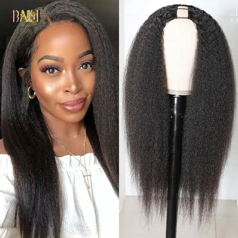 real person hair ring high-end gift-BAISI U Part Wig Kinky Straight 100% Human Hair Wigs