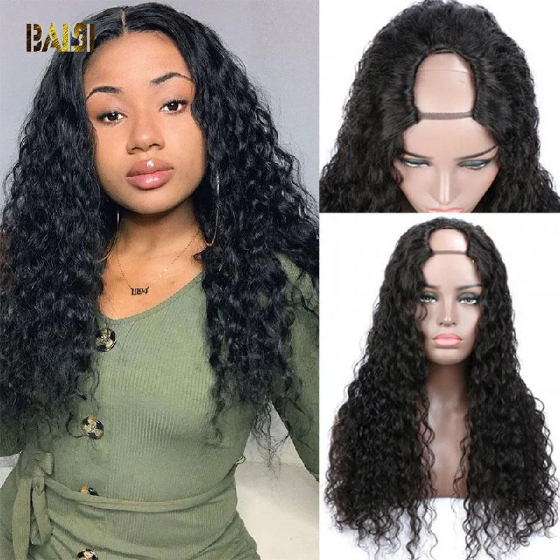 real person hair ring lovely craft-BAISI U Part Wig Water Wave 100% Human Hair Wigs