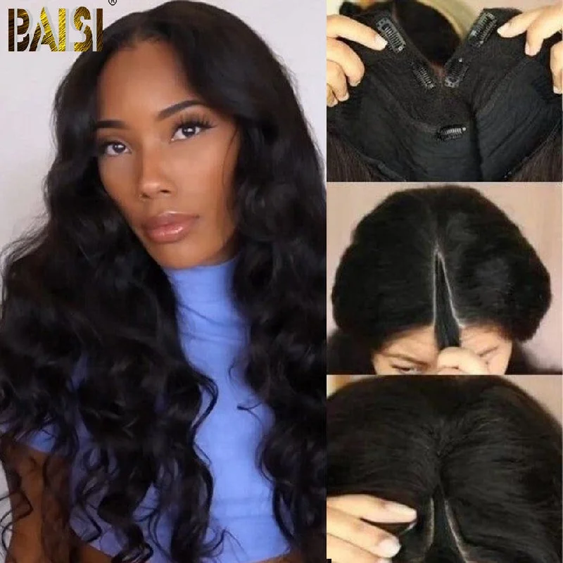 real person hair ring glossy gift-BAISI V Part Human Hair Wig