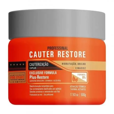 Natural hair care for smooth kinky hair-Cauterization Cauter Restore Hydration Bright Keratin Mask 500g - Fio Perfeitto