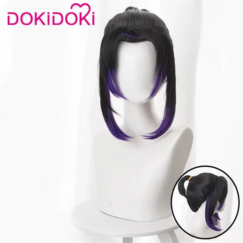 Synthetic wigs with sleek part-DokiDoki  Anime Cosplay Wig Women Black Purple synthetic Hair Halloween