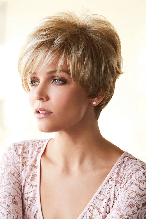 Synthetic wigs with full bangs-Gia Synthetic Wig by Rene of Paris | Short, Straight | Basic Cap