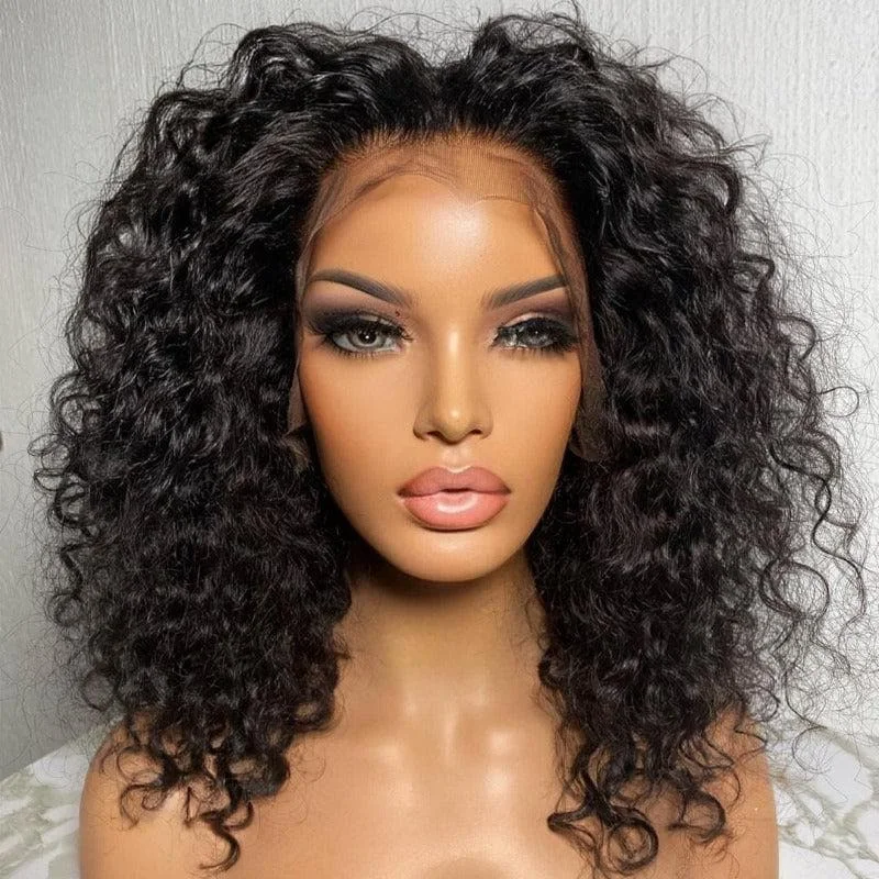 real person hair ring fine craft-Readytogo-Middle Part Curly Frontal Lace Wig 100% Human Hair