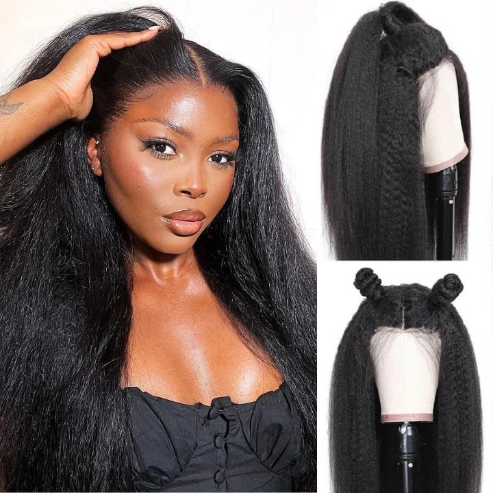 real person hair ring lovely ring-Glueless Kinky Straight 13x4 Lace Frontal Wigs Human Hair Wig