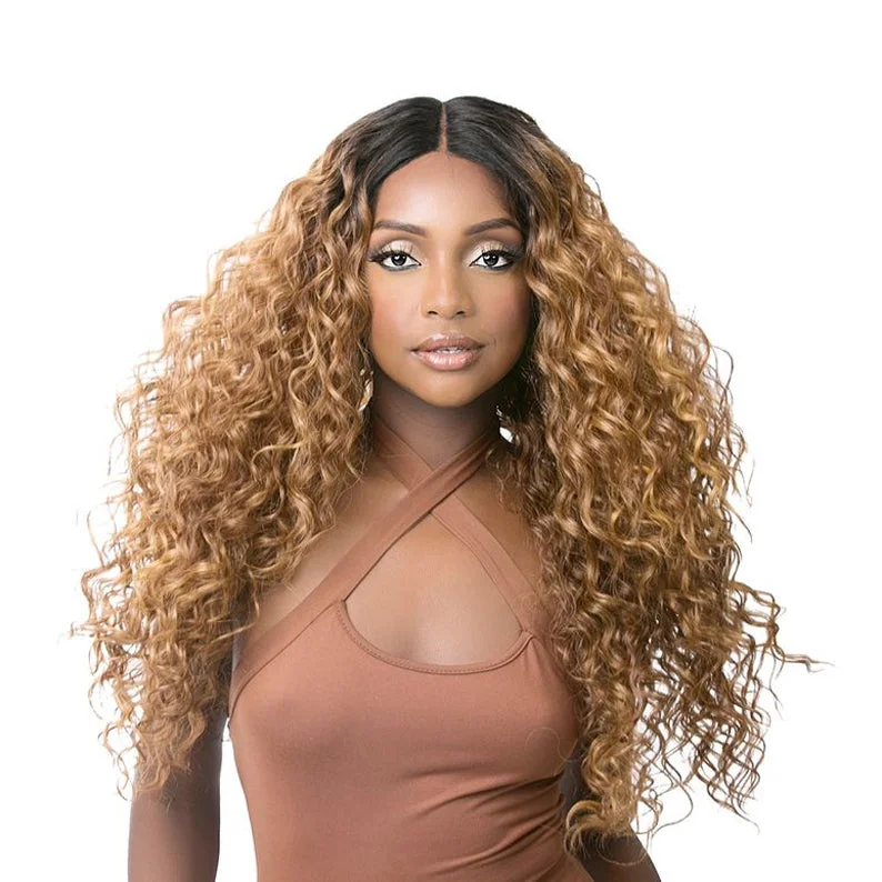 real person hair ring custom ring-It's a Wig Human Hair Blend HD Lace Front Wig DEEP WAVE 28"