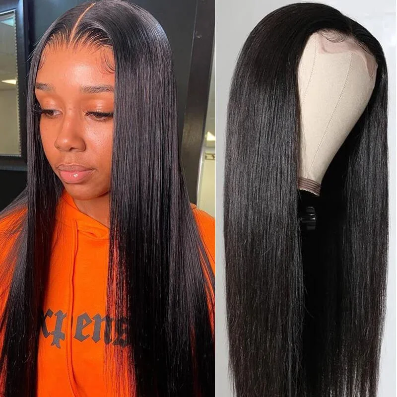 real person hair ring powerful band-Straight Human Hair 13A 4x4 Lace Part Wig Preplucked Natural Hairline 150% Density