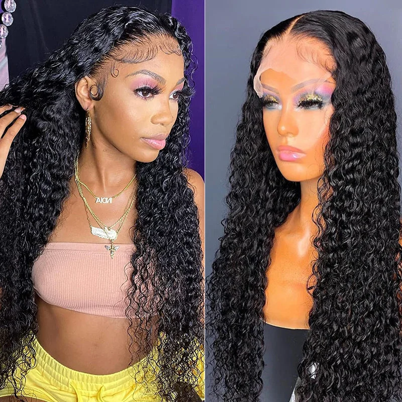 real person hair ring legacy craft-Hair Curly Transparent Lace Closure Wig Human Hair 13x4 Lace Frontal Wigs