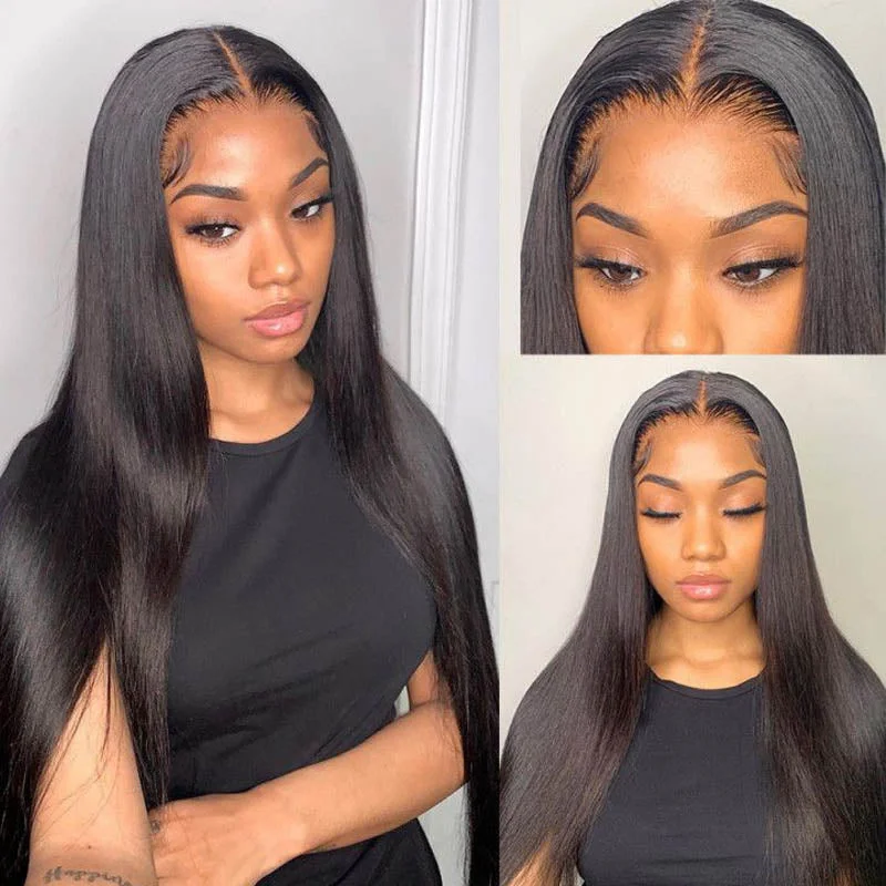 real person hair ring top-tier ring-Soft and Silk Straight Wig 13x4 Transparent Lace Frontal Wigs Human Hair Wig