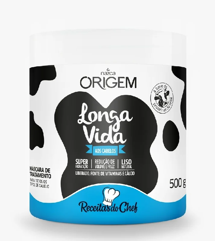 Hair care routine for heavy shedding-Longa Vida Long Life Vitamins Calcium Milk Protein Origem Mask 500g - Nazca