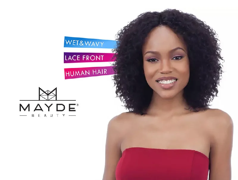 real person hair ring luxury craft-MAYDE BEAUTY 100% HUMAN HAIR WET & WAVY INVISIBLE LACE PART WIG DEEP CURL