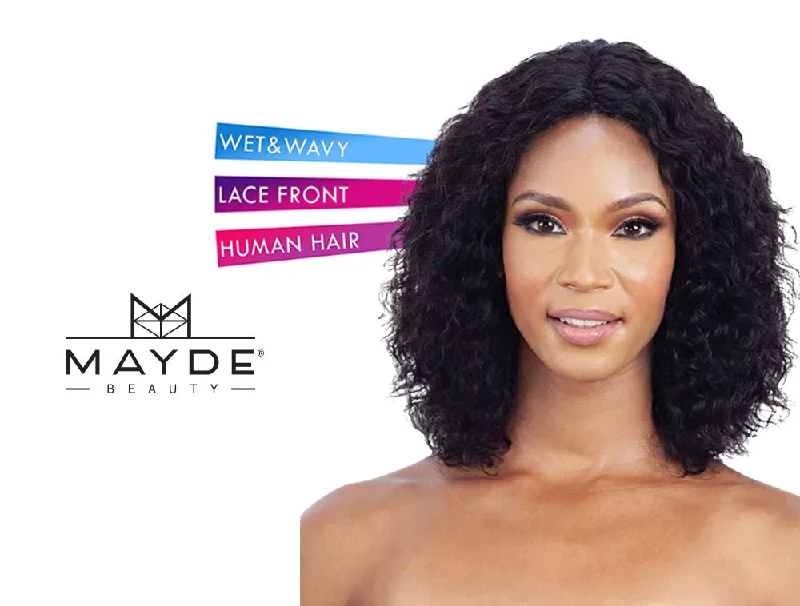 real person hair ring dazzling craft-MAYDE BEAUTY 100% HUMAN HAIR WET & WAVY INVISIBLE LACE PART WIG LOOSE DEEP