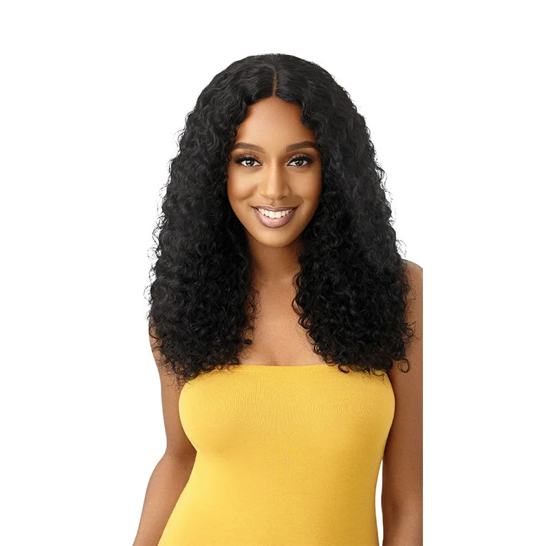 real person hair ring premium gift-OUTRE 100% Unprocessed Human Hair Lace Part Wet & Wavy Wig Natural Deep 22"