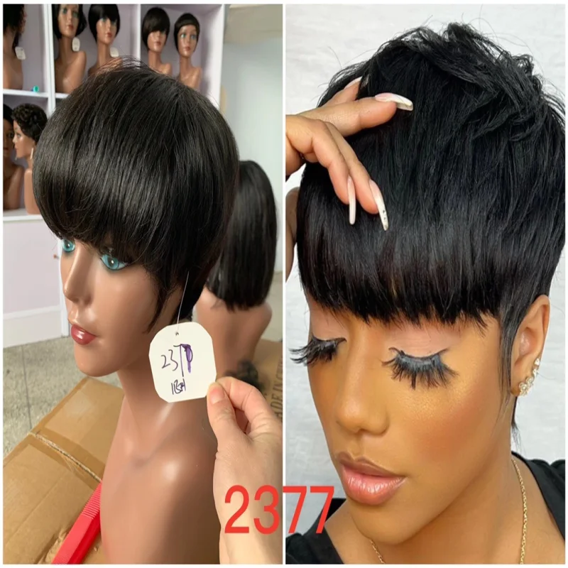 real person hair ring dazzling gift-Pixie Wig YBH-2377 Straight Short Human Hair color Bob Wig